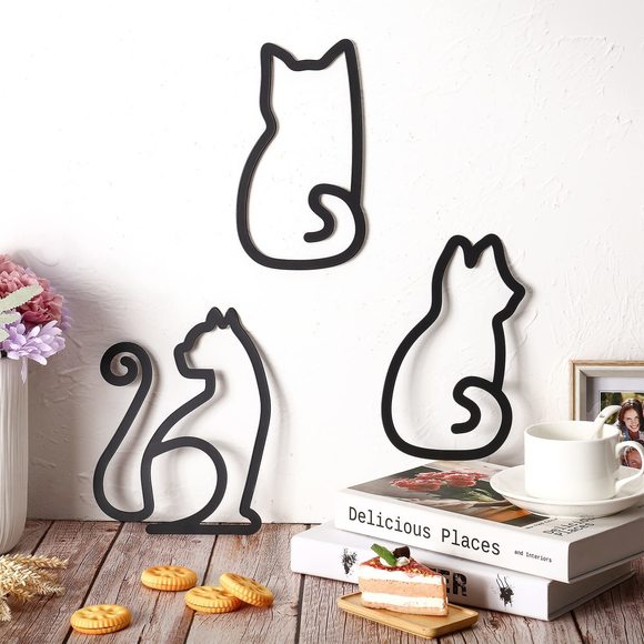 3 Pieces Black Cat Metal Wall Art Wire Wall Sign Cat Sign Decor For Kitchen🙈 - Picture 7 of 7